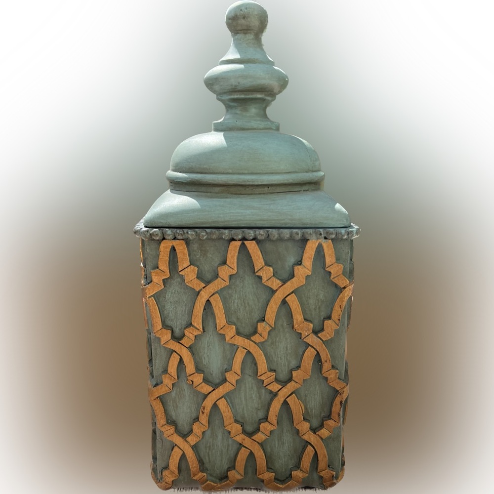 Decorative Container with Lid Home Decor Blue Gold Diamond Pattern Heavy…